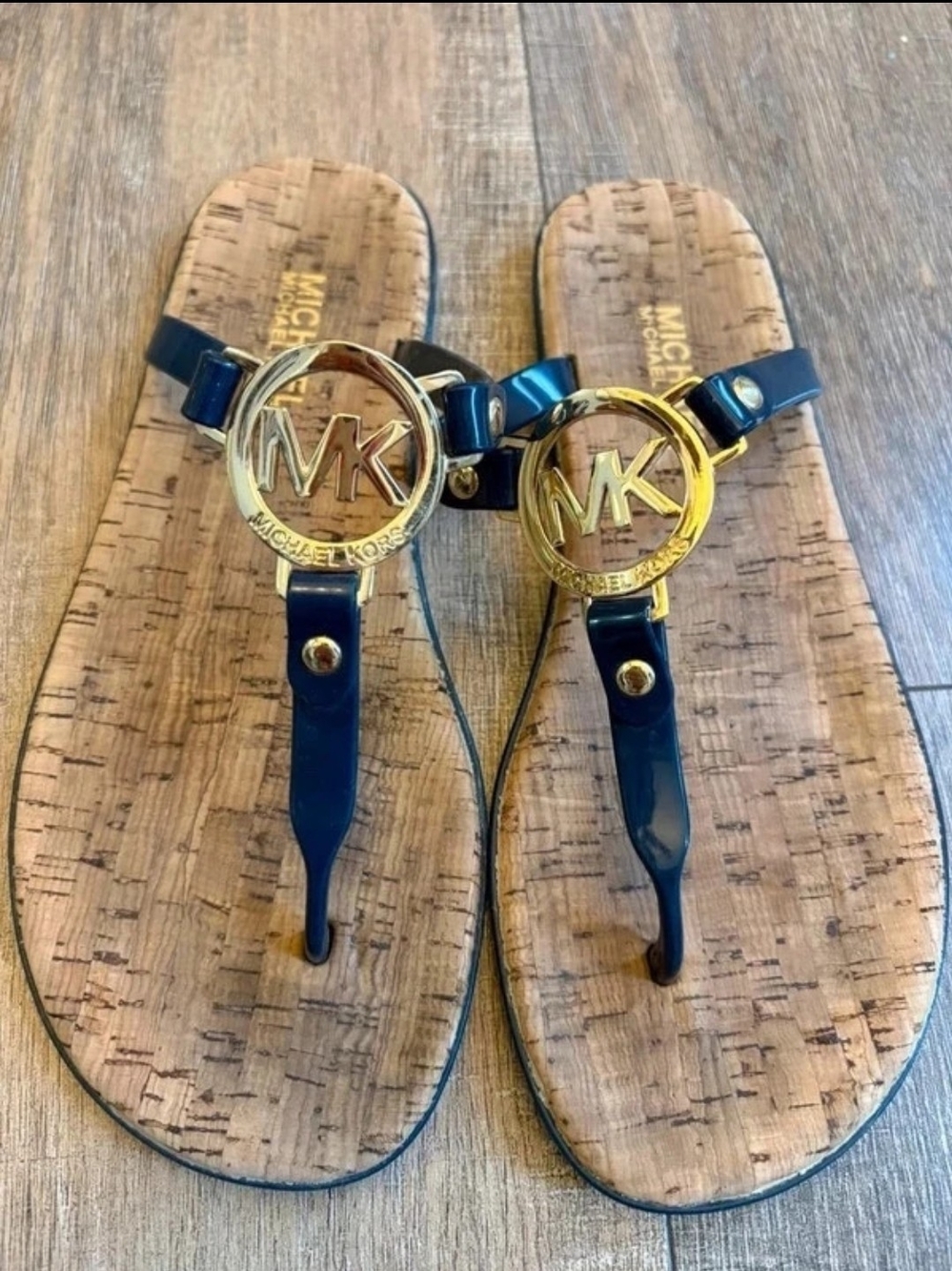 Michael Kors Navy MK Logo Thong Sandals US7